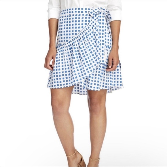 Vineyard Vines Painterly Grid Blue and White Ruffle Skirt - Picture 1 of 8